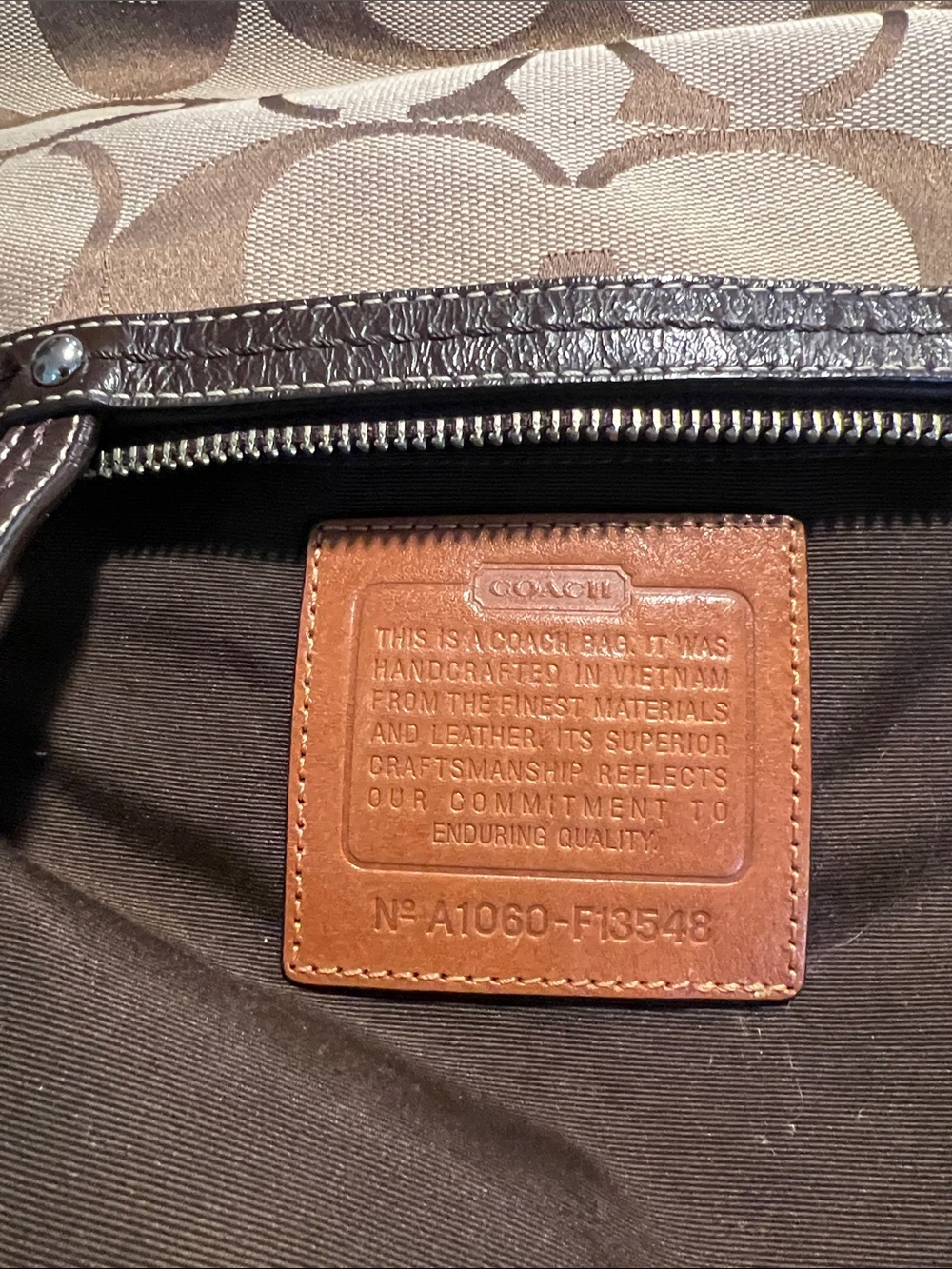Coach Brown Signature Canvas Tote with Dark Brown Leather Trim. EUC - Picture 4 of 6